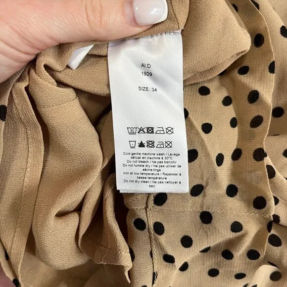 Ganni Brown & Black Polka Dot High Neck Long Sleeve Blouse Size 34 - Picture 7 of 8